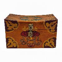 Tibetan Ritual Wooden Box, [painted], Orange