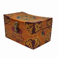 Tibetan Ritual Wooden Box, [painted], Orange