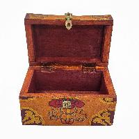 Tibetan Ritual Wooden Box, [painted], Orange