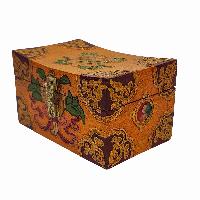 Tibetan Ritual Wooden Box With Endless Knot, [painted], Orange