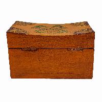 Tibetan Ritual Wooden Box With Endless Knot, [painted], Orange