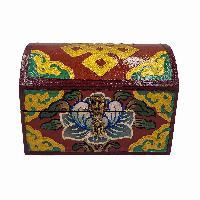 Tibetan Ritual Wooden Box With Endless Knot, [painted], Red And Yellow