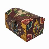 Tibetan Ritual Wooden Box With Shankha, [painted], Burgundy