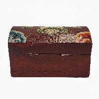 Tibetan Ritual Wooden Box With Shankha, [painted], Burgundy