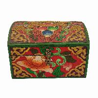 Tibetan Ritual Wooden Box With Flower Design, [painted], Brown