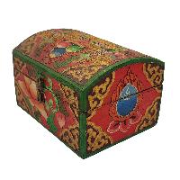 Tibetan Ritual Wooden Box With Flower Design, [painted], Brown