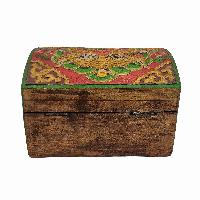 Tibetan Ritual Wooden Box With Flower Design, [painted], Brown