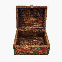 Tibetan Ritual Wooden Box With Flower Design, [painted], Brown