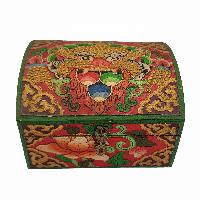 Tibetan Ritual Wooden Box With Flower Design, [painted], Brown