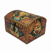 Tibetan Ritual Wooden Box With Shankha, [painted], Charcoal Gray