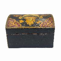 Tibetan Ritual Wooden Box With Shankha, [painted], Charcoal Gray