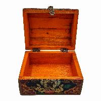 Tibetan Ritual Wooden Box With Shankha, [painted], Charcoal Gray