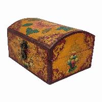 Tibetan Ritual Wooden Box With Flower Design, [painted], Golden Brown