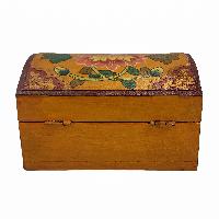 Tibetan Ritual Wooden Box With Flower Design, [painted], Golden Brown