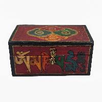 Tibetan Ritual Wooden Box With Endless Knot, [painted], Maroon