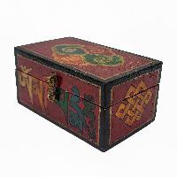 Tibetan Ritual Wooden Box With Endless Knot, [painted], Maroon