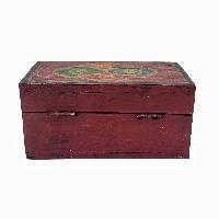 Tibetan Ritual Wooden Box With Endless Knot, [painted], Maroon