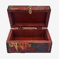 Tibetan Ritual Wooden Box With Endless Knot, [painted], Maroon