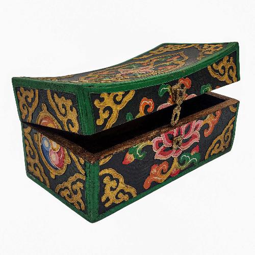 Tibetan Ritual Wooden Box, [painted], Gray