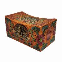 Tibetan Ritual Wooden Box, [painted], Orange-brown