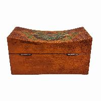 Tibetan Ritual Wooden Box, [painted], Orange-brown