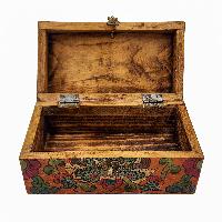 Tibetan Ritual Wooden Box, [painted], Orange-brown