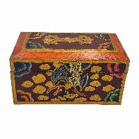 Tibetan Ritual Wooden Box With Dorje, [painted], Dark Plum