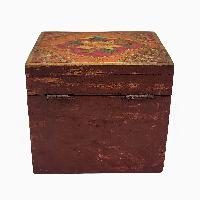 Tibetan Ritual Wooden Box With Endless Knot, [painted], Orange