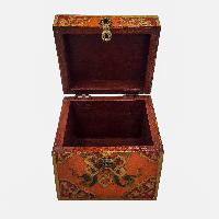 Tibetan Ritual Wooden Box With Endless Knot, [painted], Orange