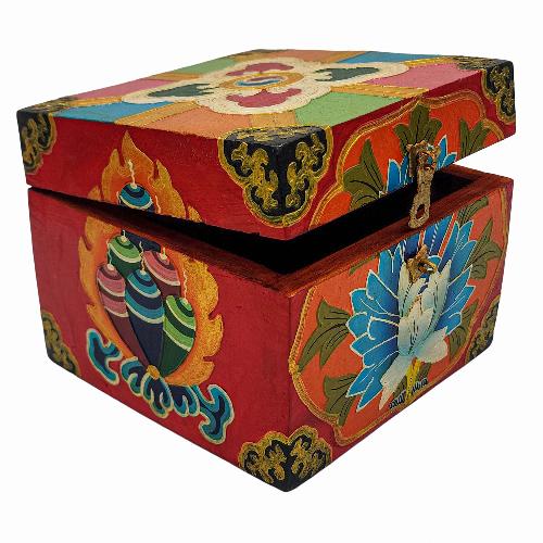 Tibetan Ritual Wooden Box With Flower, [painted], Red