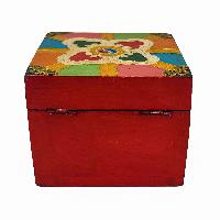 Tibetan Ritual Wooden Box With Flower, [painted], Red