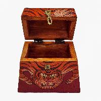 Tibetan Ritual Wooden Box With Tiger Design, [painted]