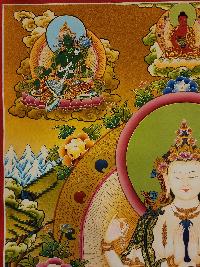 Chenrezig Thangka, Buddhist Traditional Painting, Tibetan Style, [real Gold], Three Great Bodhisattvas