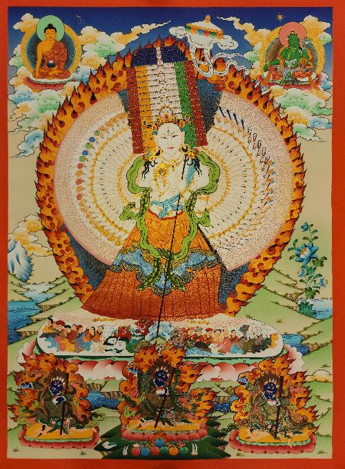 Sitatapatra - Umbrella Goddess - Dugar, Buddhist Handmade Thangka Painting, [real Gold]