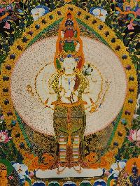 1000 Arms Sahasrabhuja Avalokitesvara, Buddhist Handmade Thangka Painting, [real Gold]