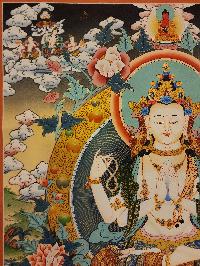 Chenrezig - Avalokiteshvara, Buddhist Handmade Thangka Painting, [real Gold], Three Great Bodhisattvas