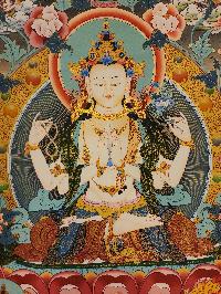 Chenrezig - Avalokiteshvara, Buddhist Handmade Thangka Painting, [real Gold], Three Great Bodhisattvas