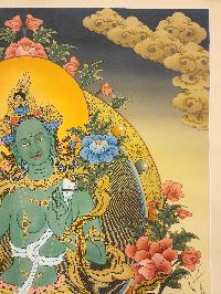 Green Tara, Buddhist Handmade Thangka Painting, [real Gold]