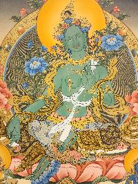 Green Tara, Buddhist Handmade Thangka Painting, [real Gold]