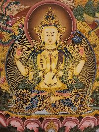 Chenrezig - Avalokitesvara, [master Quality] Buddhist Handmade Thangka Painting, [real Gold]