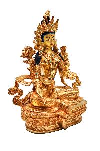 [green Tara], Buddhist Handmade Statue, [full Gold Plated], With [face Painted]