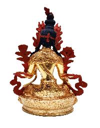 [green Tara], Buddhist Handmade Statue, [full Gold Plated], With [face Painted]