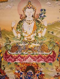 Chenrezig, [master Quality] Buddhist Handmade Thangka Painting, Tibetan Style, [real Gold], [rare Find]