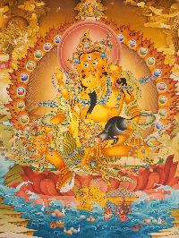 Jambhala With Consort [yab Yum], [master Quality] Buddhist Handmade Thangka Painting, Tibetan Style [real Gold]