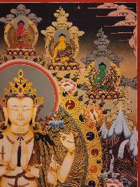 Chenrezig, [master Quality] Buddhist Handmade Thangka Painting, Tibetan Style, [real Gold], With Pancha Buddha And Three Great Bodhisattvas