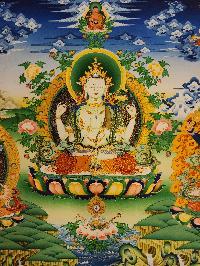 Chenrezig, Buddhist Handmade Thangka Painting, Tibetan Style, With Three Great Bodhisattvas