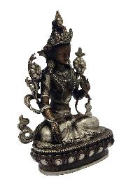 White Tara, Buddhist Miniature Statue, [silver And Chocolate Oxidized]