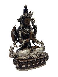 Chenrezig, Buddhist Miniature Statue, [silver And Chocolate Oxidized]