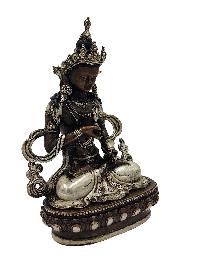 Vajrasattva, Buddhist Miniature Statue, [silver And Chocolate Oxidized]