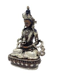 Aparimita, Buddhist Miniature Statue, [silver And Chocolate Oxidized], Amitayus, Chepame